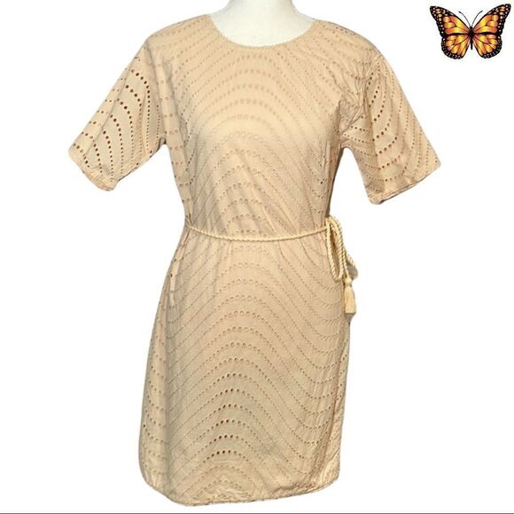 French Connection Short Sleeve Eyelet Dress with Tie Size 6 - Picture 1 of 11